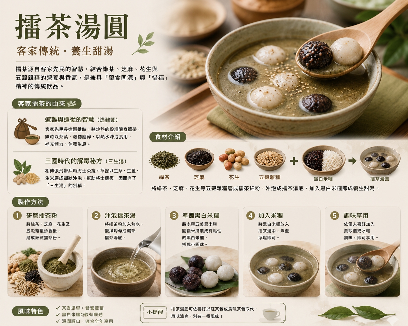 一起製作擂茶湯圓（客家擂茶 / 紅茶 + 黑白米湯圓）
